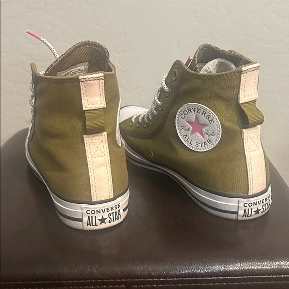 Converse All Star High Top Olive Green Sneakers with Pink and white trim - Picture 3 of 10